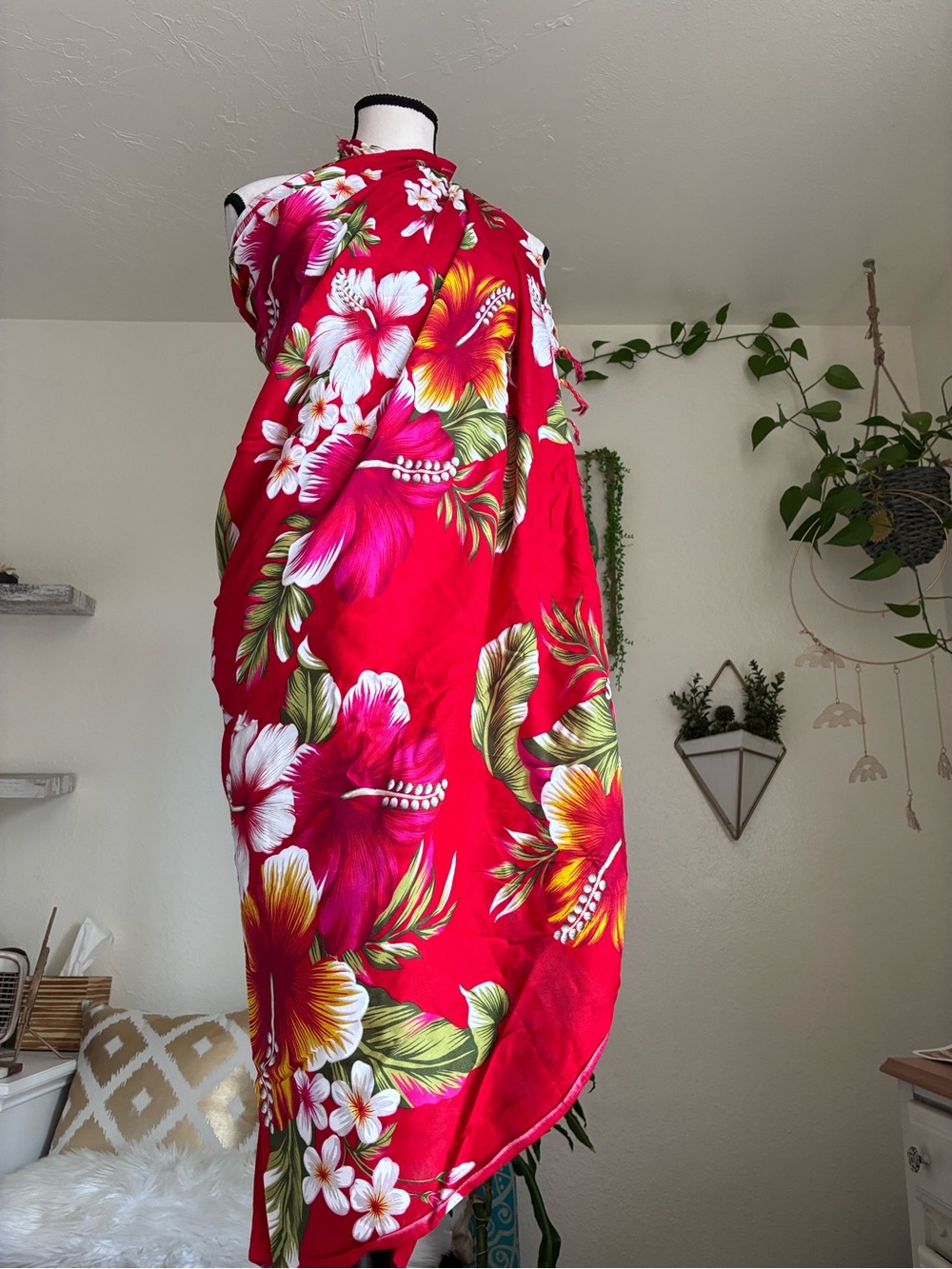 Red Floral Swim Sarong Wrap - Lightweight Beach Cover-Up